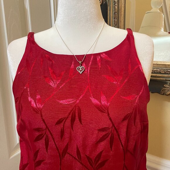 Medium Dress Red on Red Satin Embossed Look on Red Silky-Look Fabric Thin Straps - Picture 2 of 6